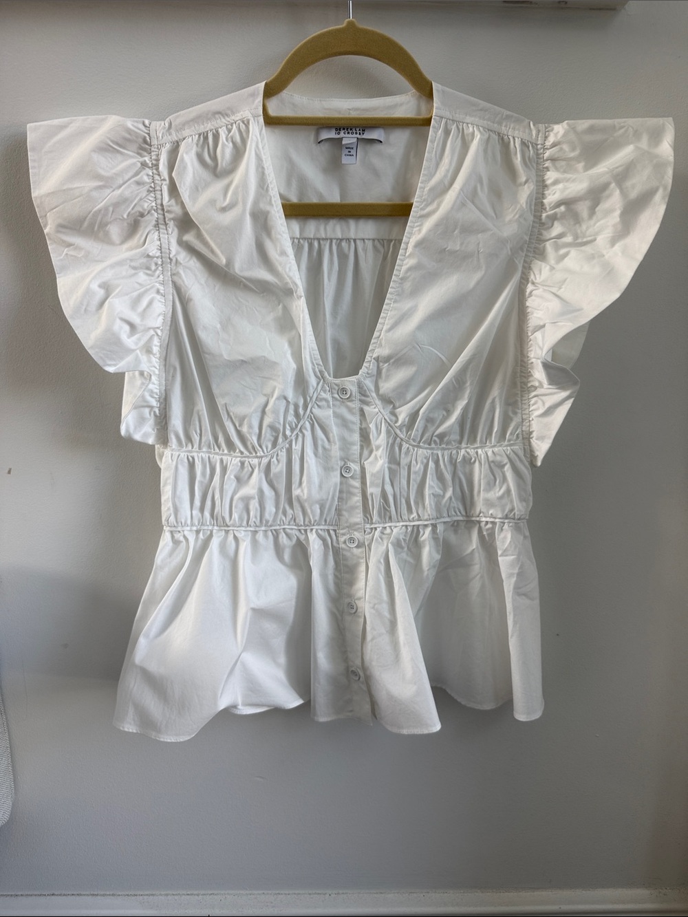 Derek Lam 10 Crosby White Ruffle-Sleeve Button Front Blouse